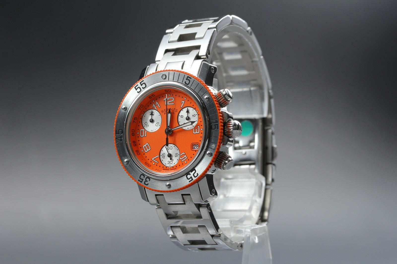 Hermes Clipper Diver Chronograph CL2.316 Orange 32mm Woman's Quartz Watch [Box]
