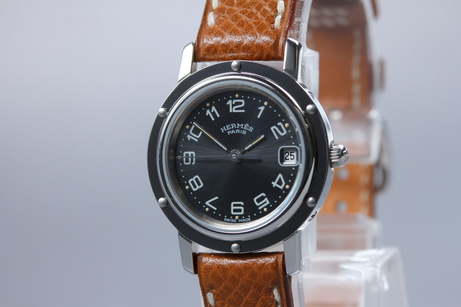 [Near MINT- Box] Hermes Clipper CL4.210 Black Dial 24mm "Z" Woman's Qz Watch