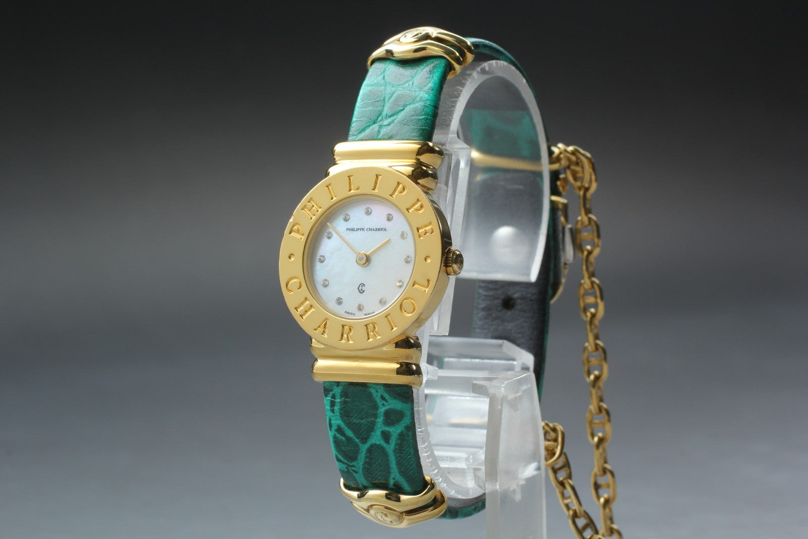 [Exc+5] PHILIPPE CHARRIOL Saint-Tropez Gold Green Diamond Quartz Women's Watch