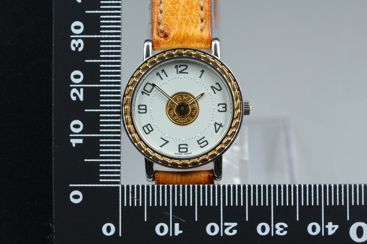 HERMES Sellier SE4.220 White Dial Brown 24mm Woman's Quartz Watch Vintage