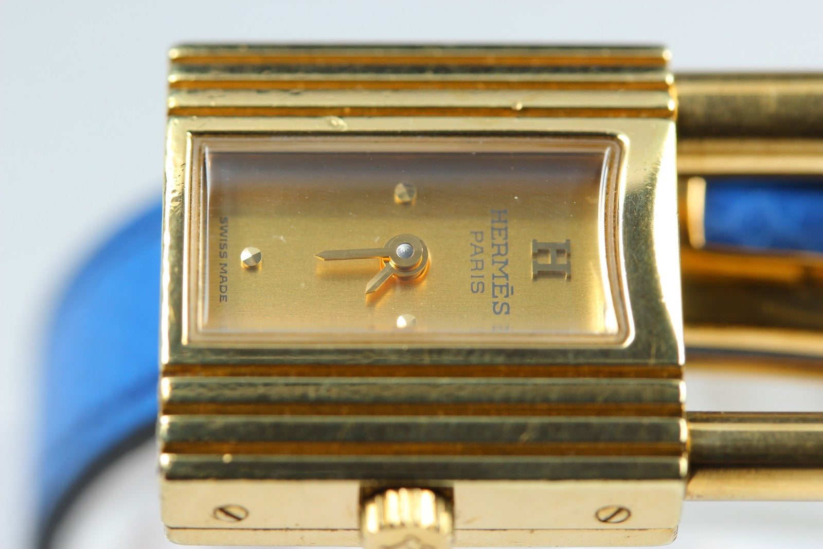 HERMES Kelly Watch Gold Dial Blue "U" 20mm Woman's Watch Quartz Vintage [w/Box]