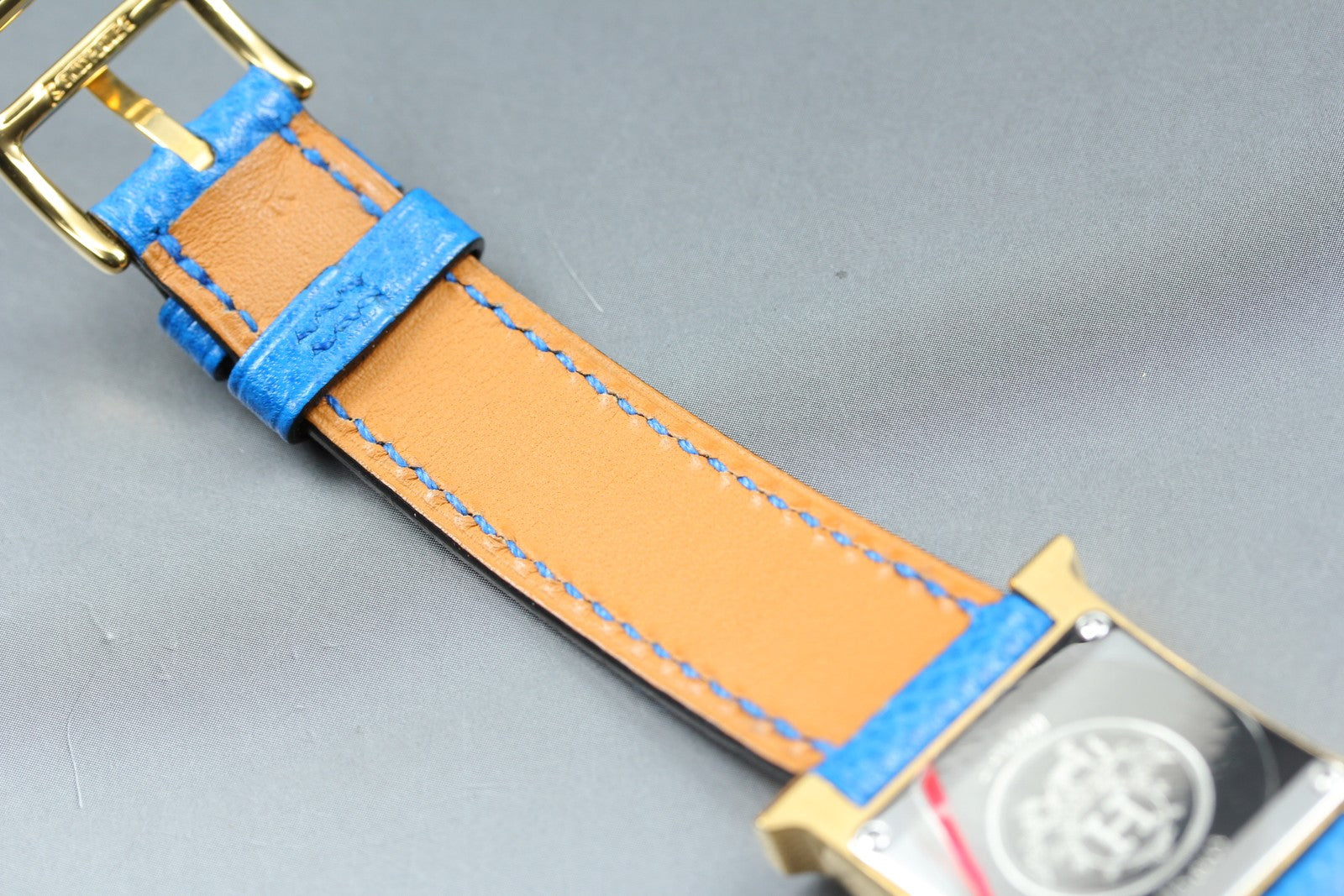 [Overhauled] HERMES H Watch HH1.201 Gold Blue "B" Woman's Watch Quartz Box