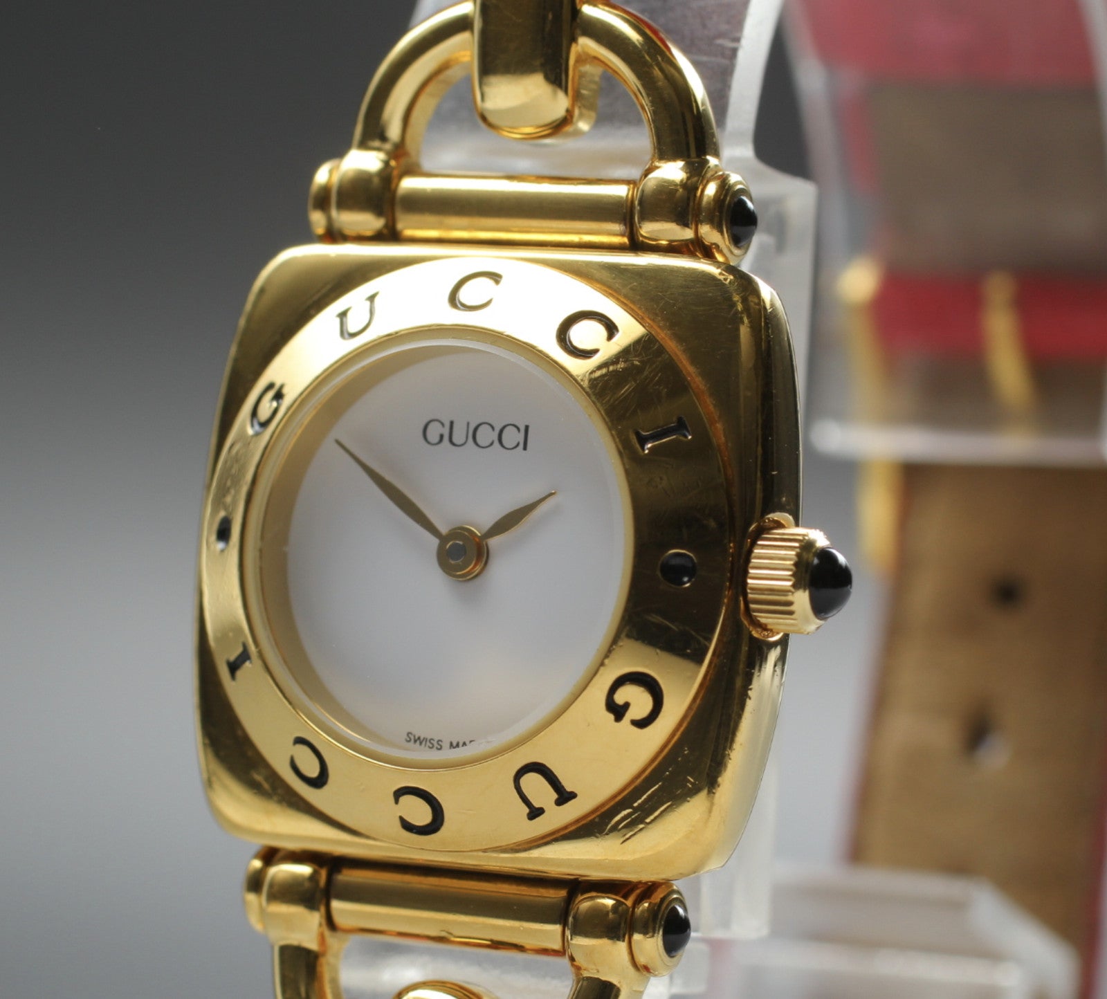 Vintage [Exc+5] GUCCI Horsebit 6300L White Dial Pink Woman's Quartz Watch JAPAN