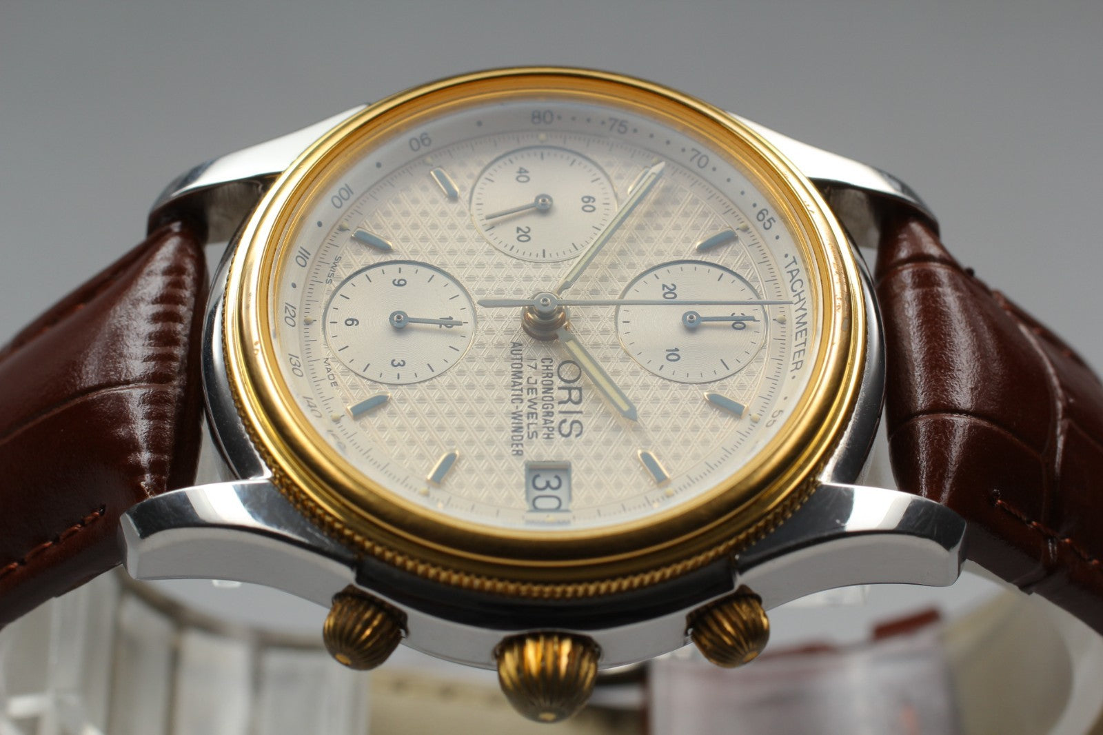 ORIS 7415 Chronograph Silver Dial Date Automatic Men's Watch 37mm JP Exc+5*Box