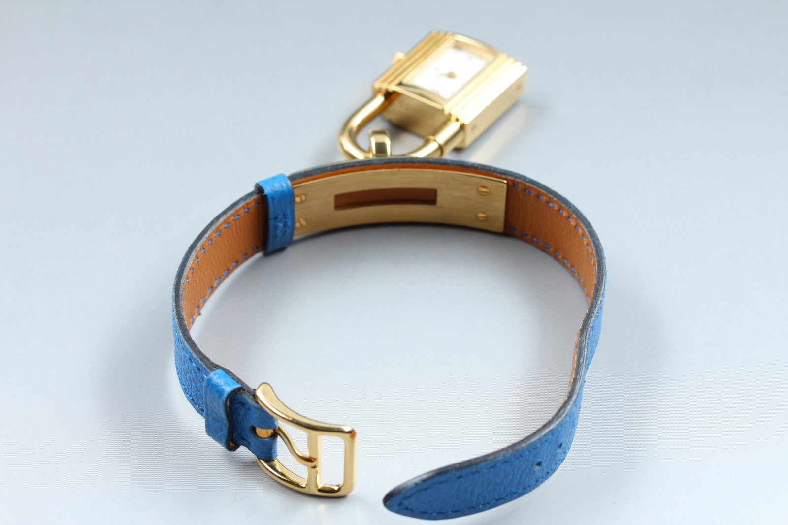 Vintage HERMES Kelly Watch Gold Blue "Z" Woman's Quartz Watch JAPAN [Box]