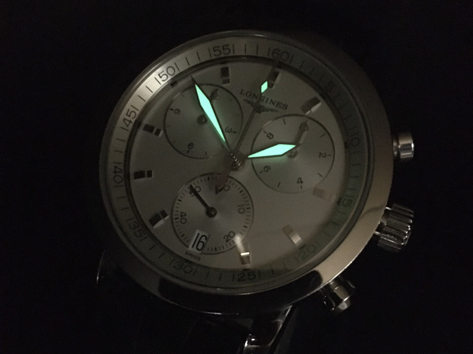 New Batt[Exc+5] LONGINES Heritage L2.663.4 Silver Chronograph Men's Watch JAPAN