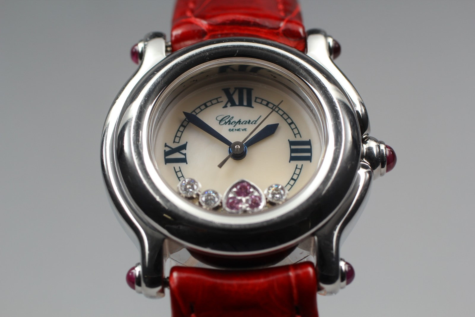 EXC+5 Chopard Happy Sports 27/8245-42 Heart Diamond Red Silver Qz Women’s Watch