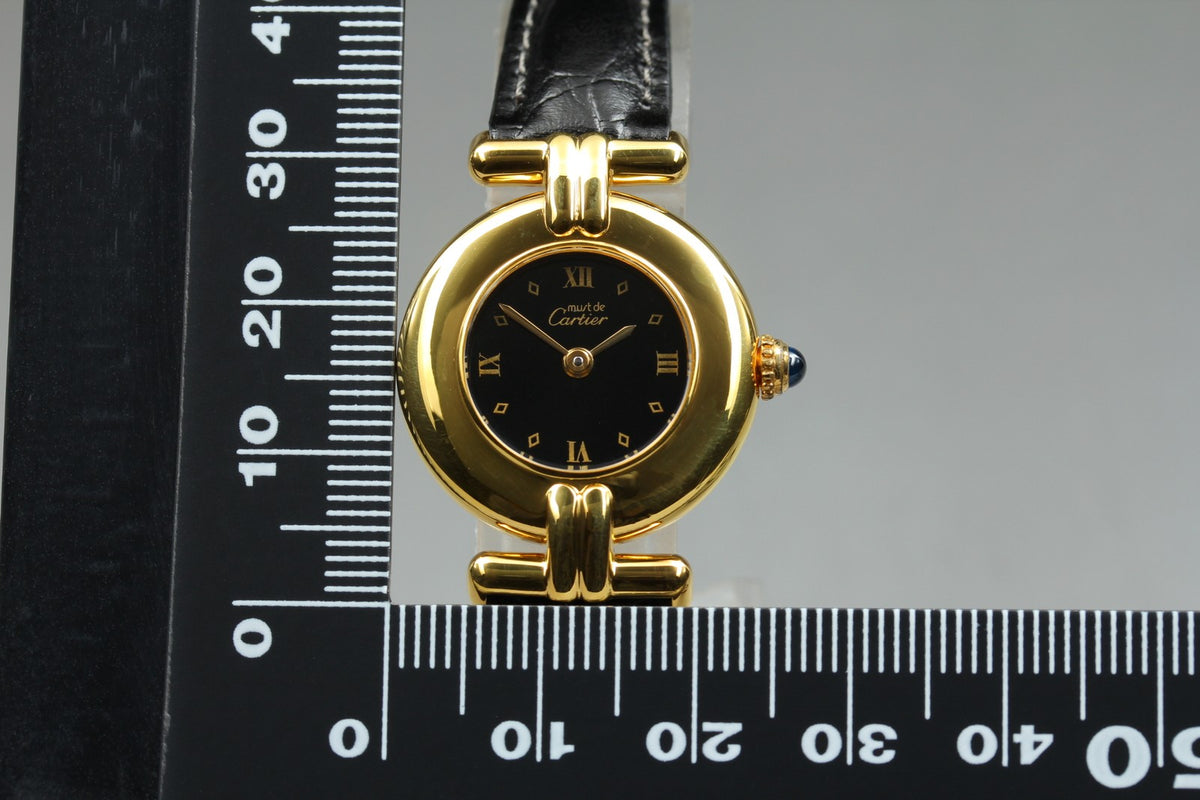 Cartier Must Colisee Vermeil 590002 Black Gold Women's Qz Watch Vintage [Box]
