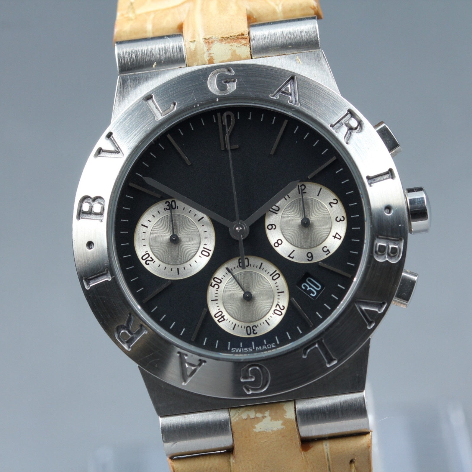 BVLGARI Diagono CH35S Quartz Chronograph Black Men's Watch 36mm JAPAN Exc+5*Box