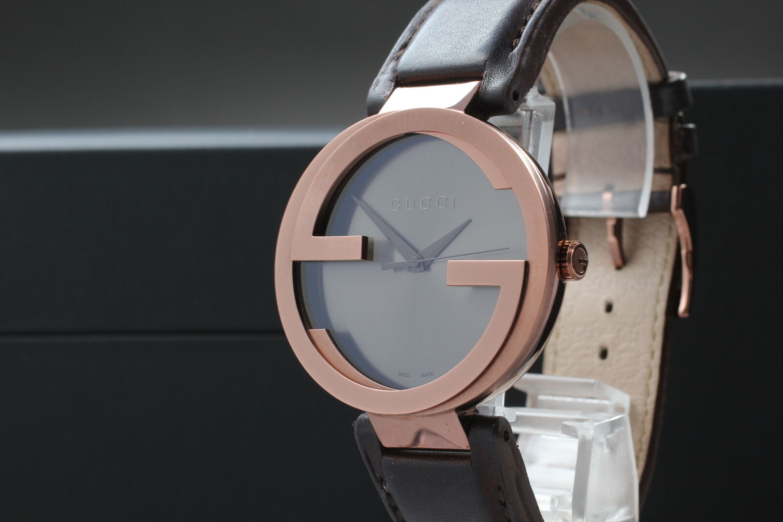 New Battery [Exc+5] GUCCI Interlocking 133.2 Black Bronze Men's Qz Watch JAPAN