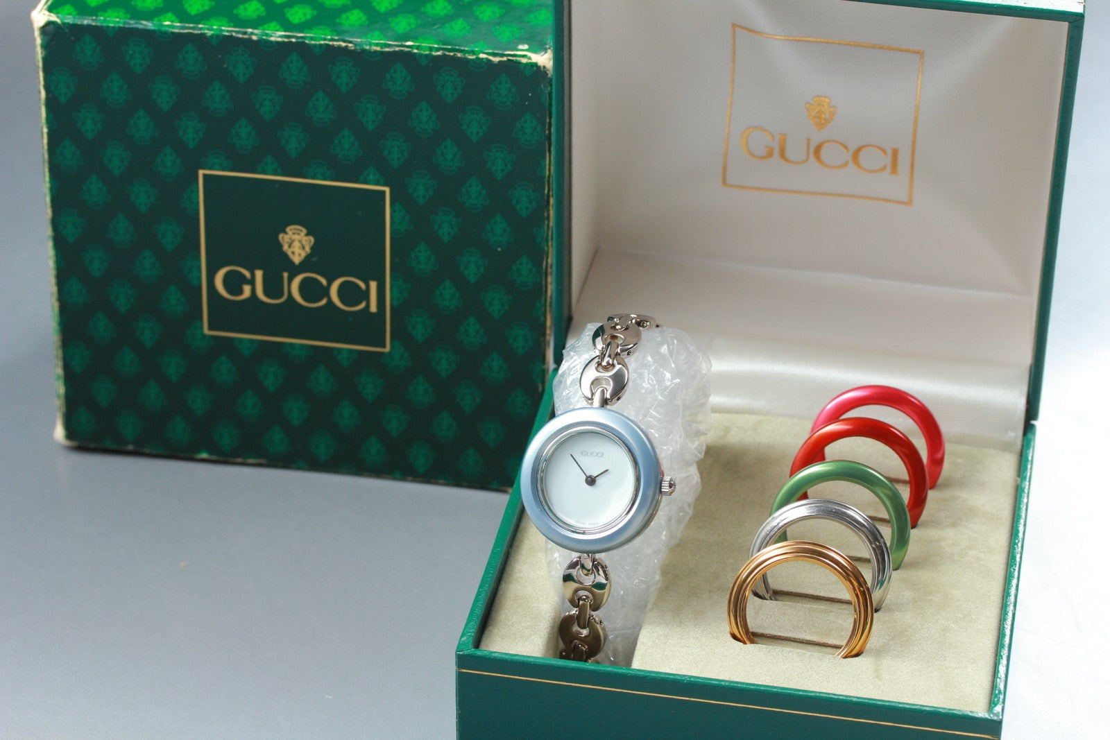 Vintage [Exc+4 Box] Gucci Change Bezel 11/12.2 6 Colors Silver Women's Qz Watch