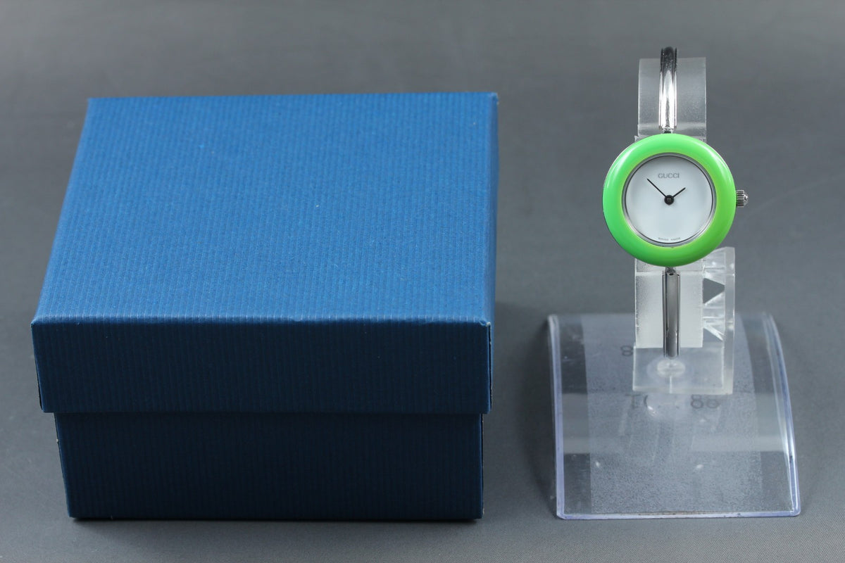 Vintage Gucci Change Bezel 11/12.2L Light Green Bezel Silver Women's Qz Watch