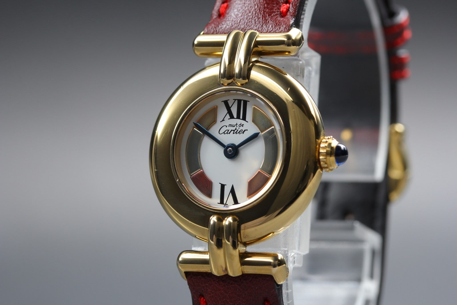 Vintage [Near MINT-] Cartier Must Colisee Vermeil 590002 Red Women's Qz Watch