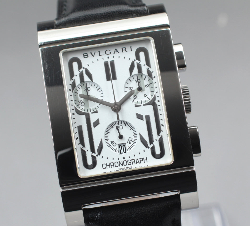 [Exc+5] BVLGARI Rettangolo RTC49S Chronograph White Dial Men's Quartz Watch