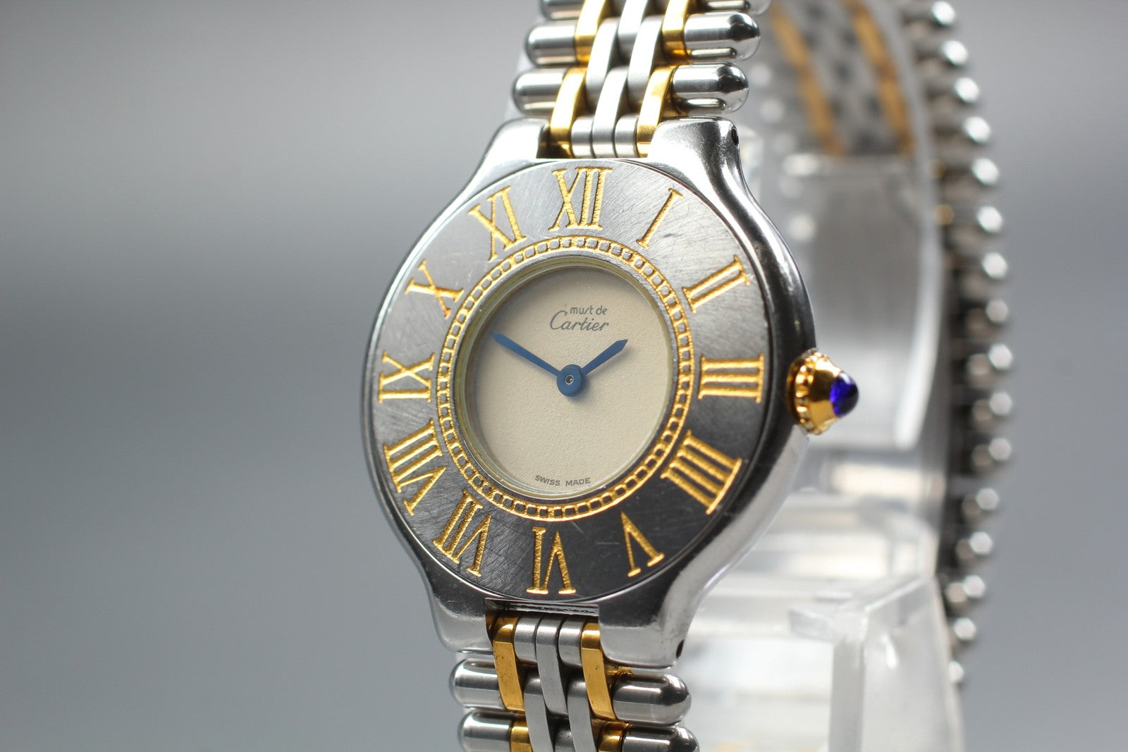 Vintage [Exc+5 Box] Cartier Must de Cartier 21 27mm Silver Gold Women's Qz Watch