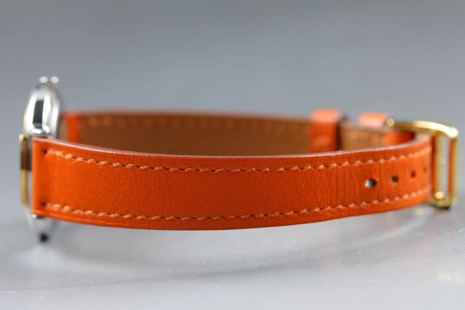 Vintage HERMES Meteor White Dial Orange "E" 24mm Woman's Watch Quartz [w /Box]