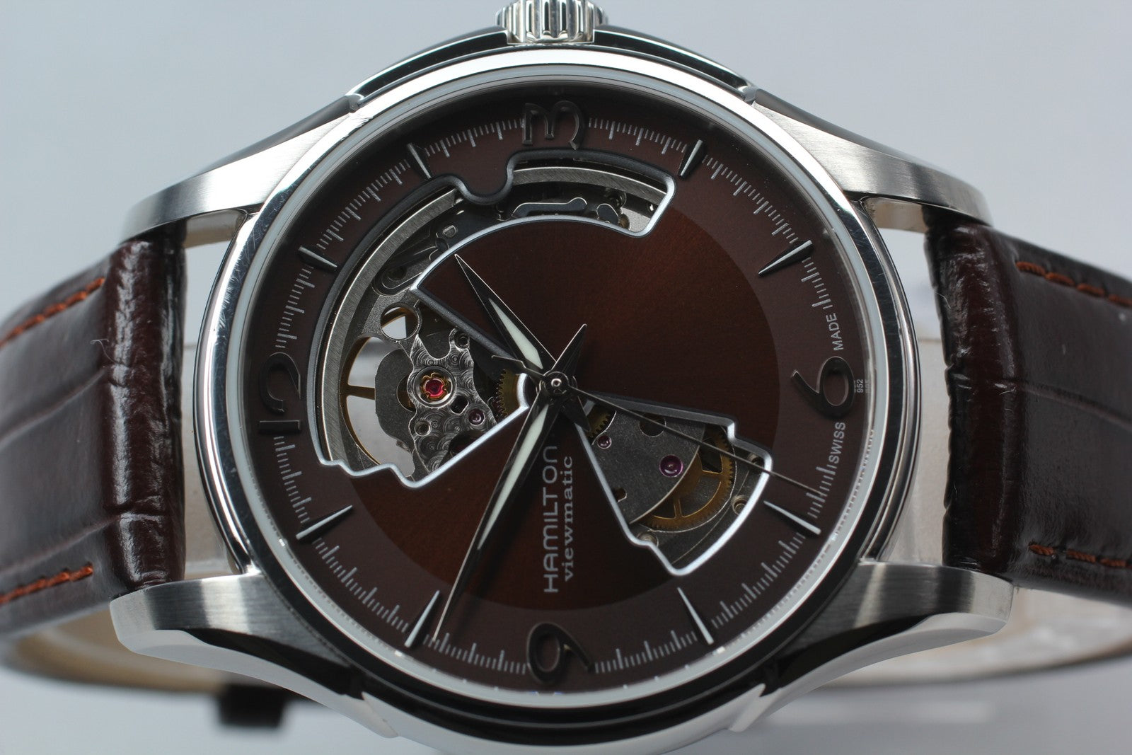 [Exc+5] Hamilton Jazzmaster Viewmatic Open Heart H325650 Brown AT Men's Watch