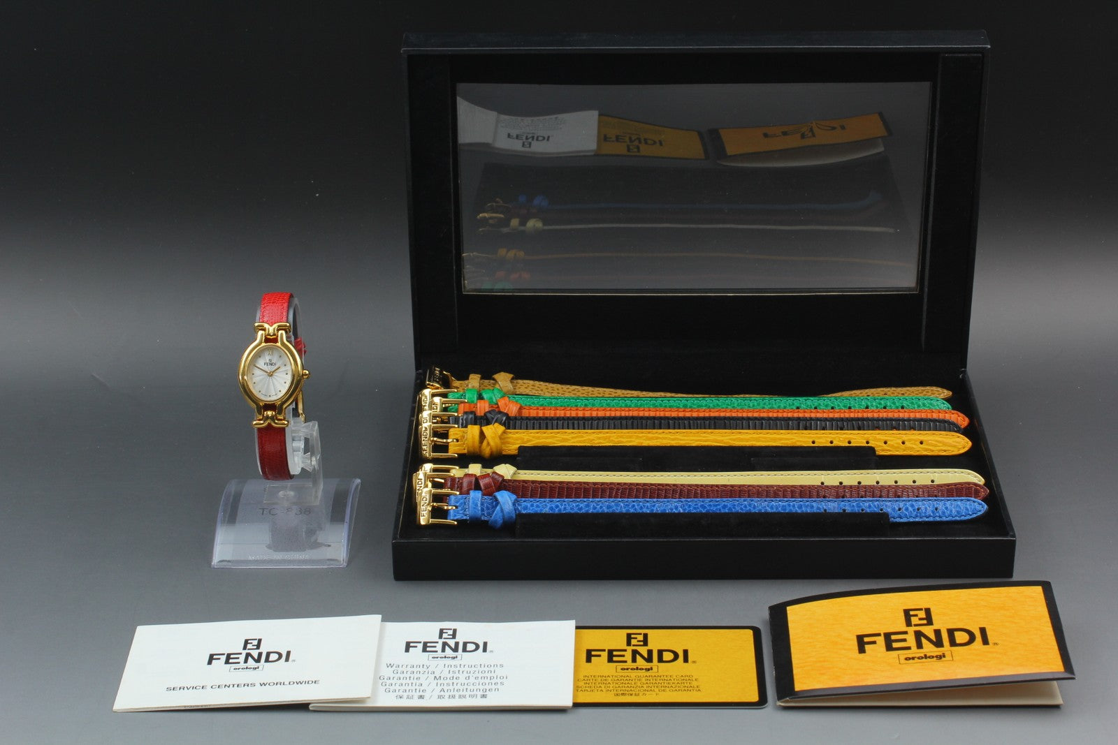 Vintage [Exc+5 Box] FENDI 640L Chameleon 9 Colors Belt Gold Women's Quartz Watch