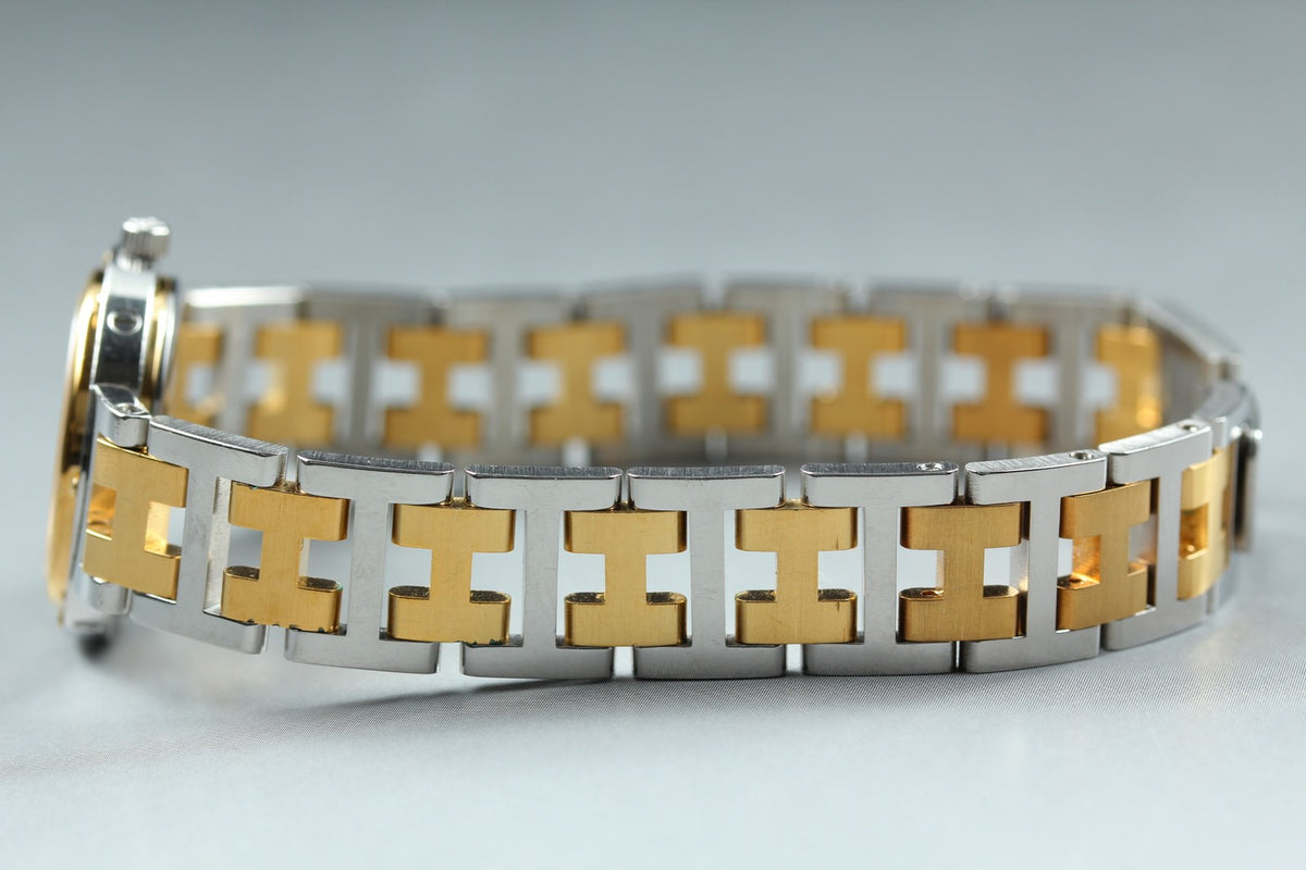 HERMES Clipper White Dial Gold Bracelet 24mm Woman's Quartz Watch Vintage