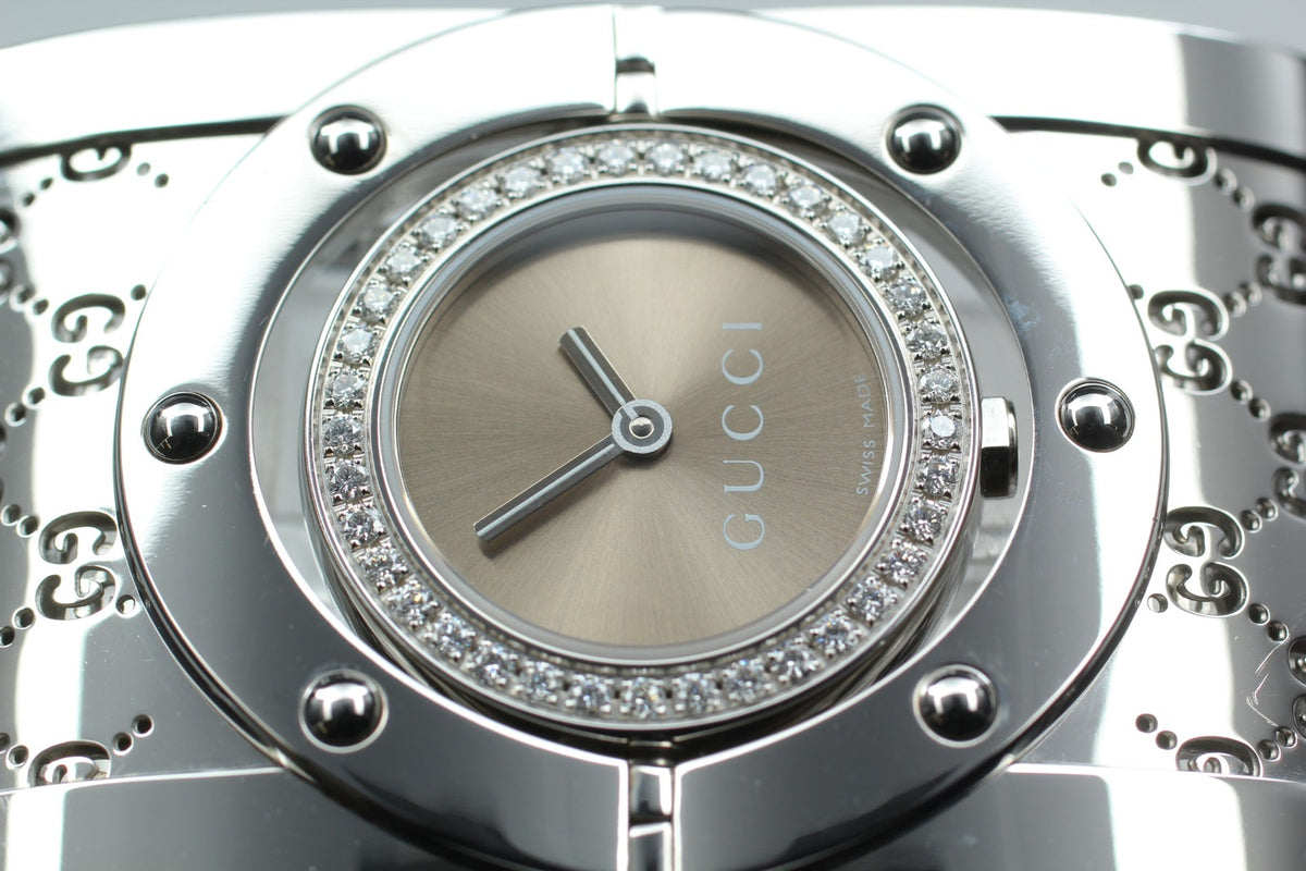 [Exc+5 Box] GUCCI 112 Twirl Diamond Brown Dial YA112416 Woman's Quartz Watch