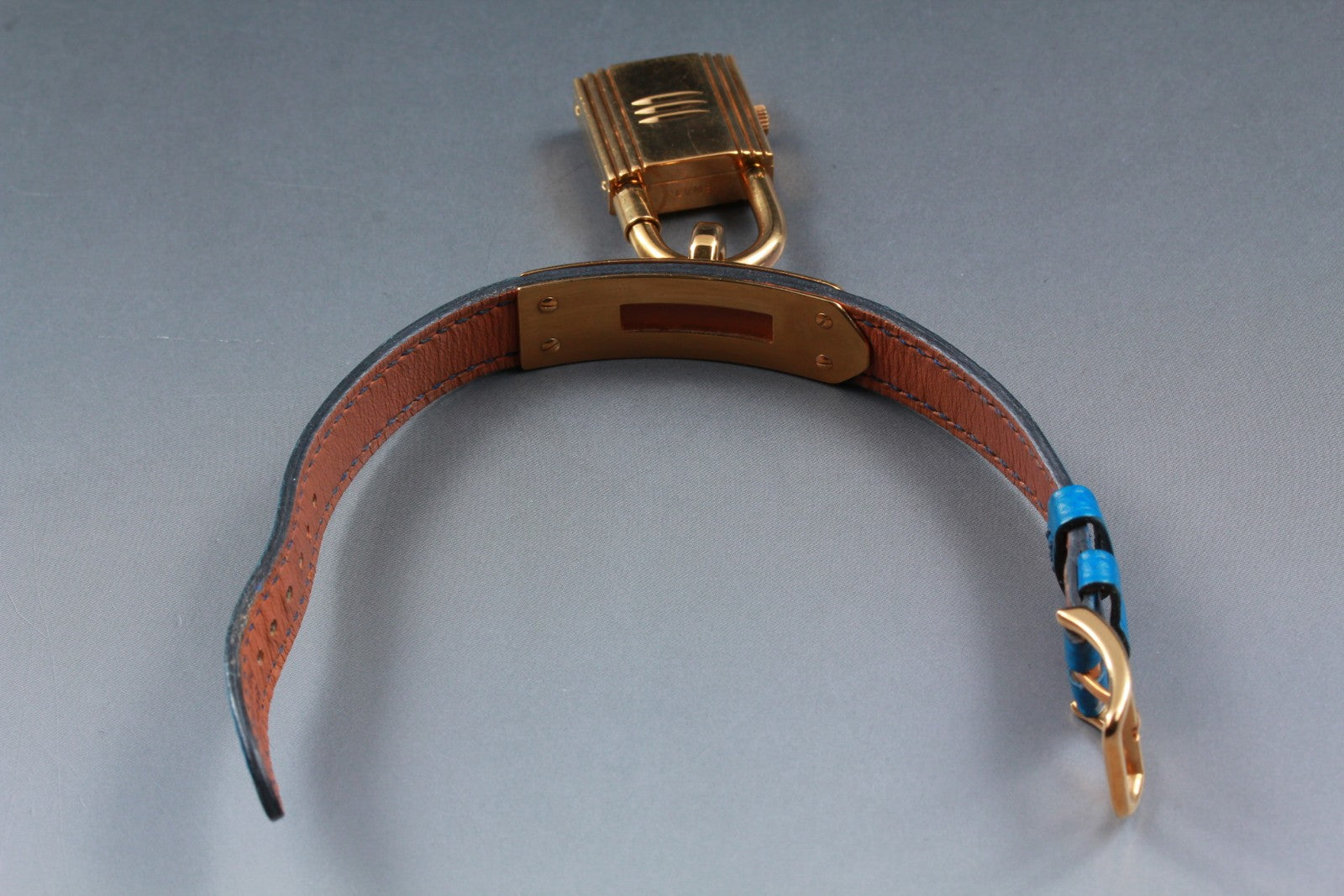 Overhauled [Exc+5] HERMES Kelly Watch Gold Dial Blue "W" Woman's Quartz Watch