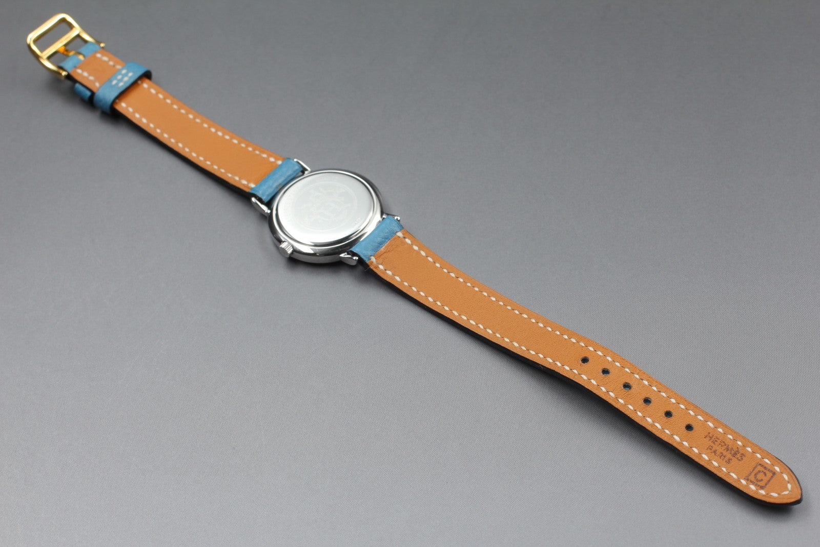 Vintage [Exc+5 Box] HERMES Meteor Gold Blue "C " 24mm Woman's Watch Quartz