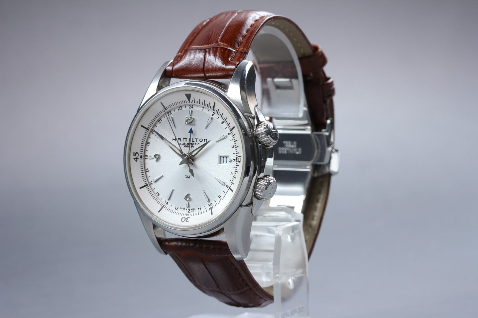 HAMILTON Jazzmaster Traveler H326250 Silver Mens Date Automatic GMT Watch Exc+5