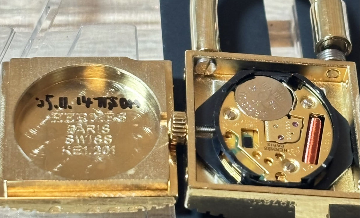 Overhauled [Exc+5 Box] HERMES Kelly Watch Gold Brown "I" Double Woman's Qz Watch