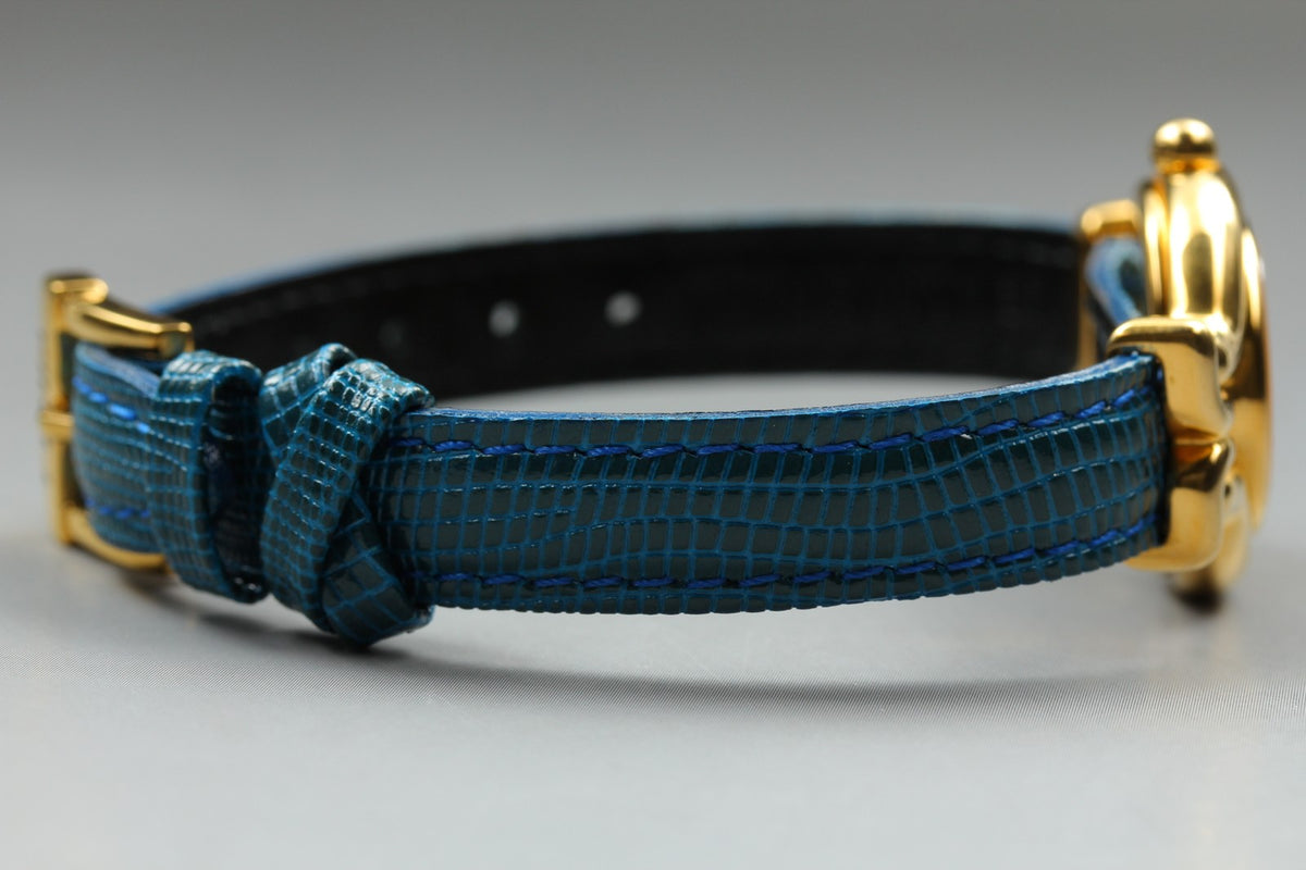 FENDI 640L Chameleon Blue Leather Belt Gold 24mm Women's Quartz Watch Vintage