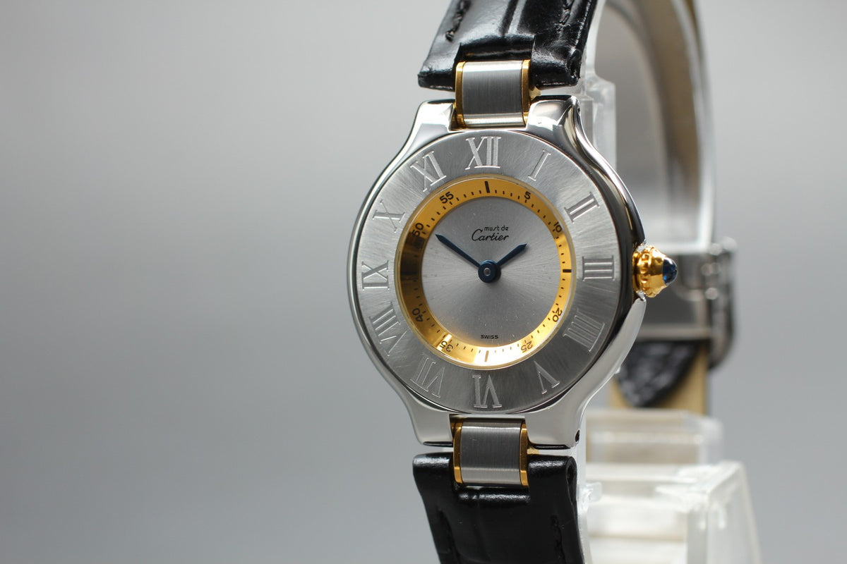 [Exc+4] Cartier Must de Cartier 21 1340 Silver Black 27mm Women’s Qz Watch JAPAN