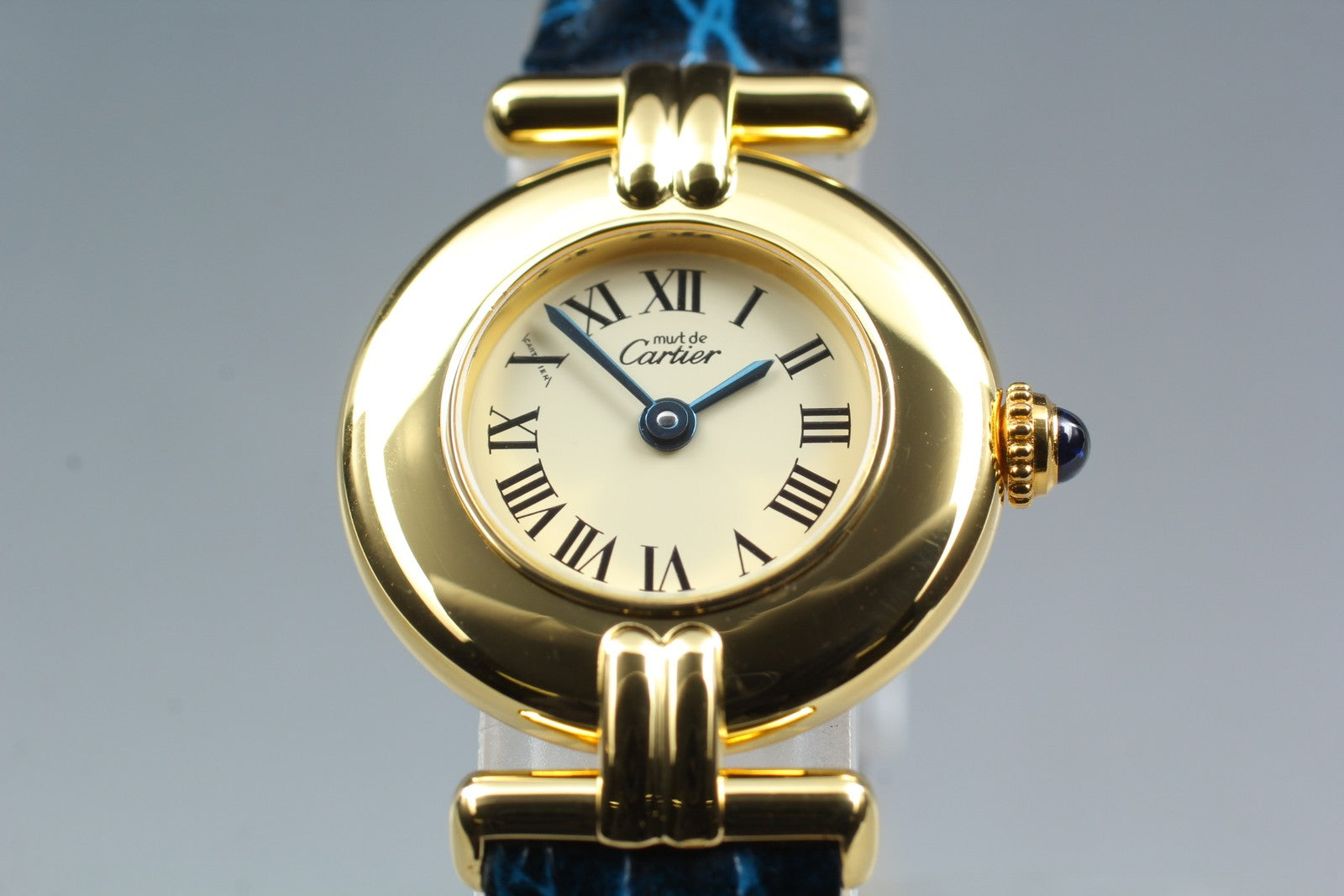 Vintage Cartier Must Colisee Vermeil 590002 Blue Gold Women's Quartz Watch [Box]