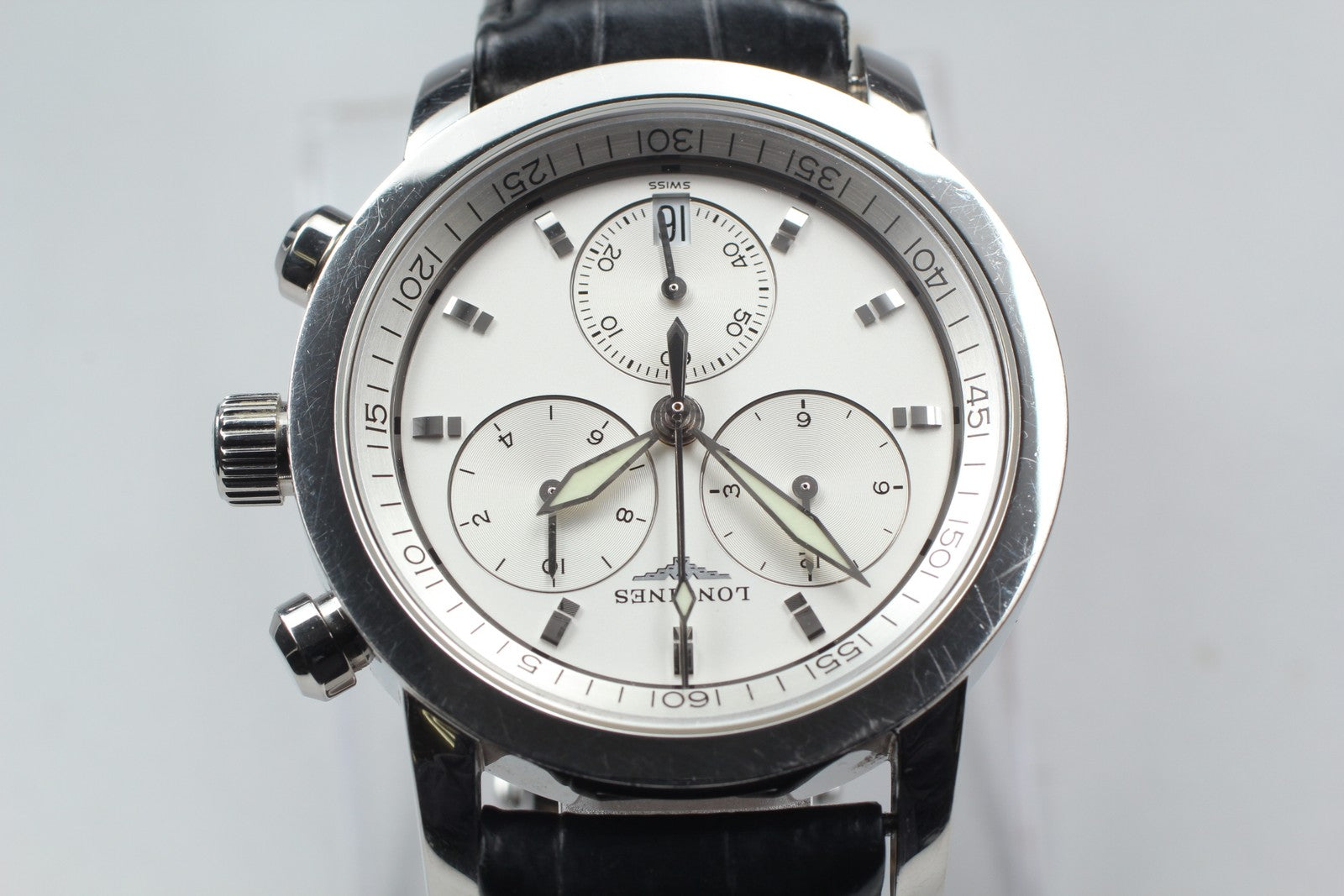 New Batt[Exc+5] LONGINES Heritage L2.663.4 Silver Chronograph Men's Watch JAPAN