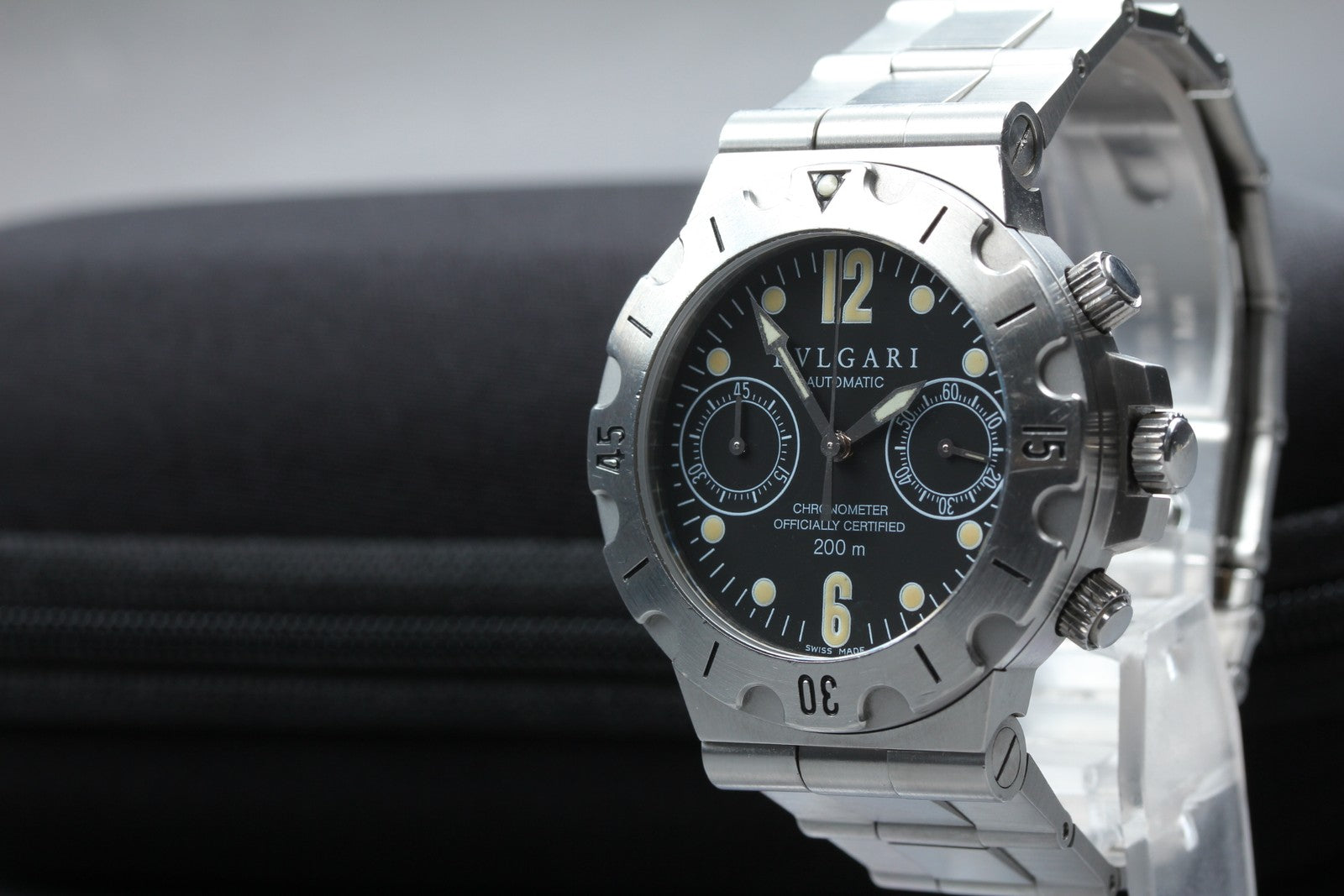BVLGARI Diagono Scuba SC38S Chronograph Automatic Black Boy's Watch 39mm JAPAN