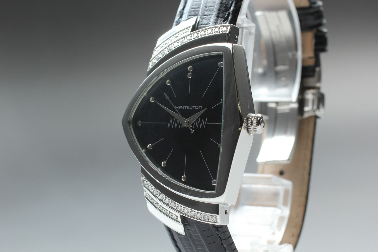[Exc+5] Hamilton Ventura H244610 Diamond Quartz Black Men's Watch 32mm JAPAN