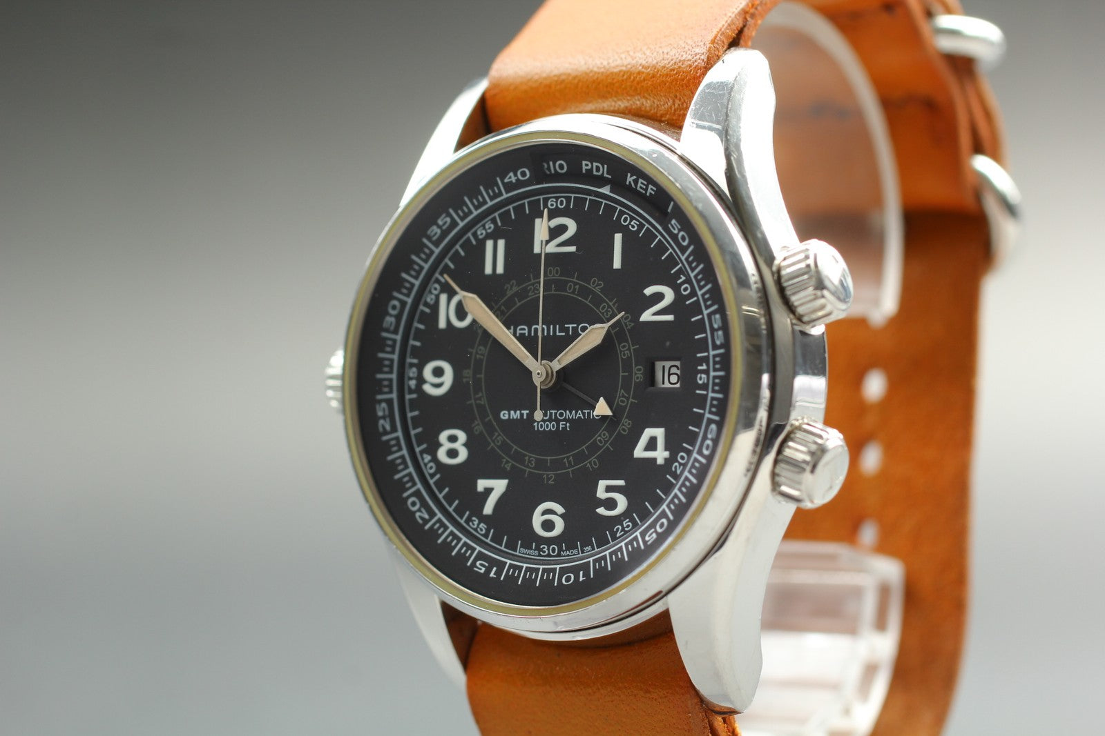 Hamilton Khaki UTC H775050 GMT Automatic Black Men's Watch 43mm JAPAN Box