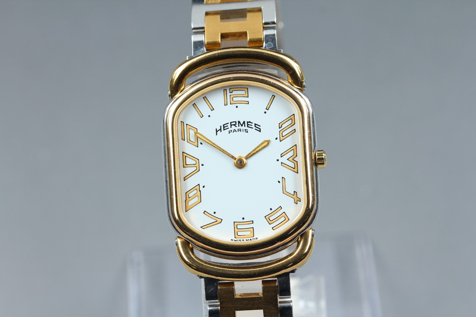 New Batt Vintage HERMES Rally Quartz White Dial Women's Watch 26mm JAPAN Box