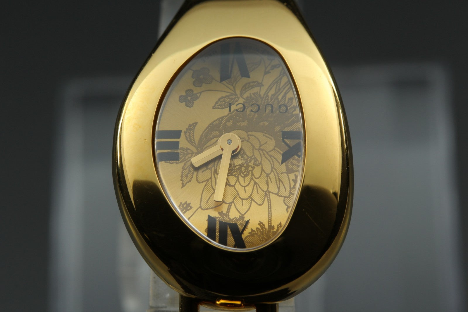 Gucci 103 Horsebit Gold Floral Dial 21 mm Bangle Woman's Quartz Watch