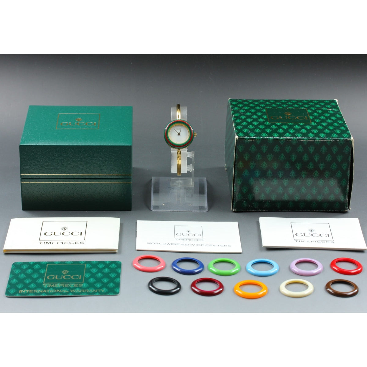 Vintage GUCCI change bezel 11/12.2 12Color Quartz Women's Watch 25mm JAPAN Box