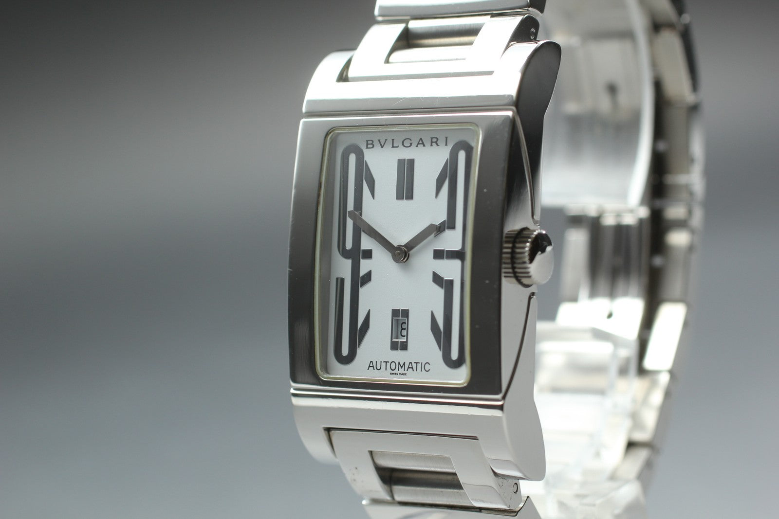 [Exc+5 Box] BVLGARI Rettangolo RT45S Automatic Date White Dial 26mm Watch JAPAN