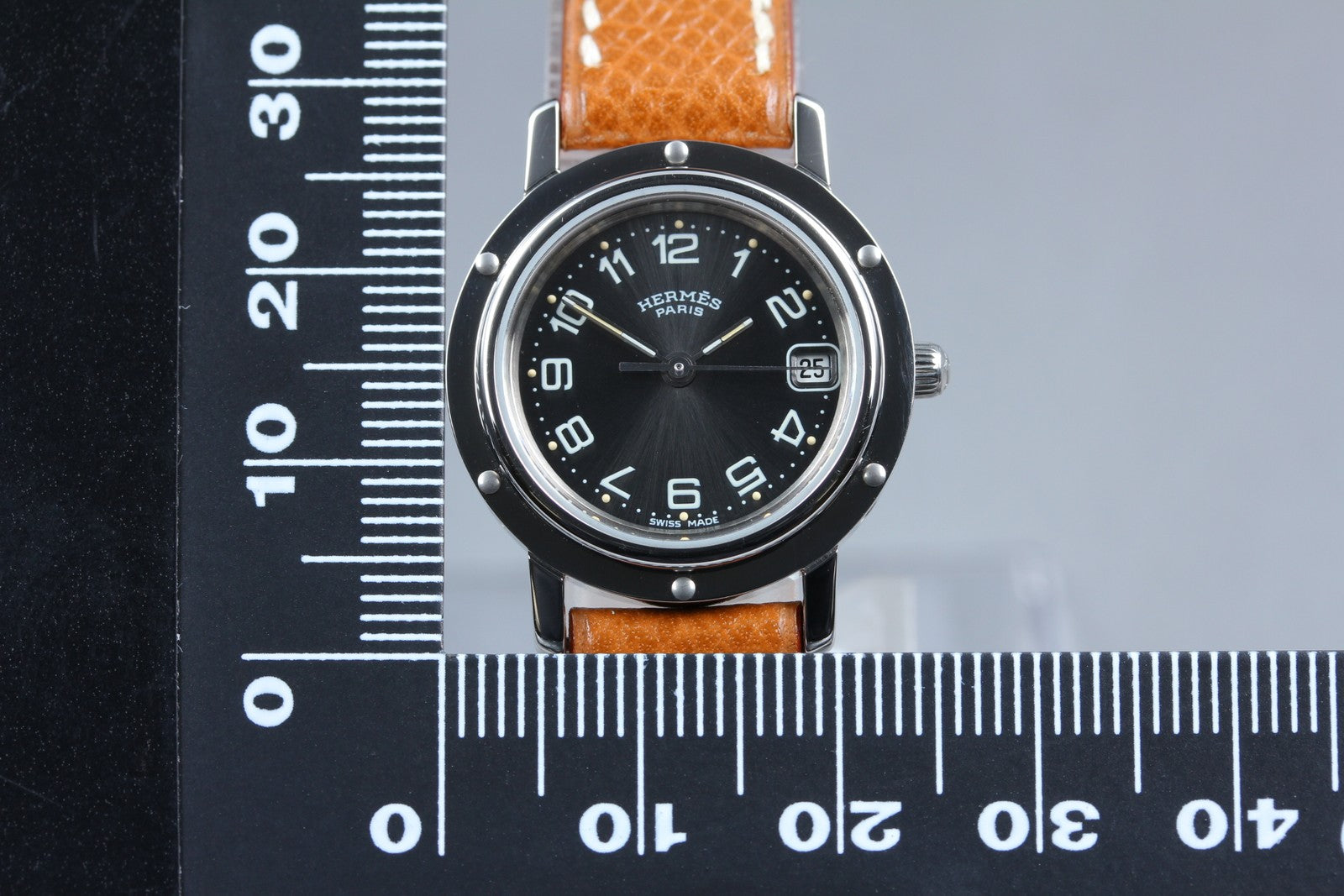 [Near MINT- Box] Hermes Clipper CL4.210 Black Dial 24mm "Z" Woman's Qz Watch