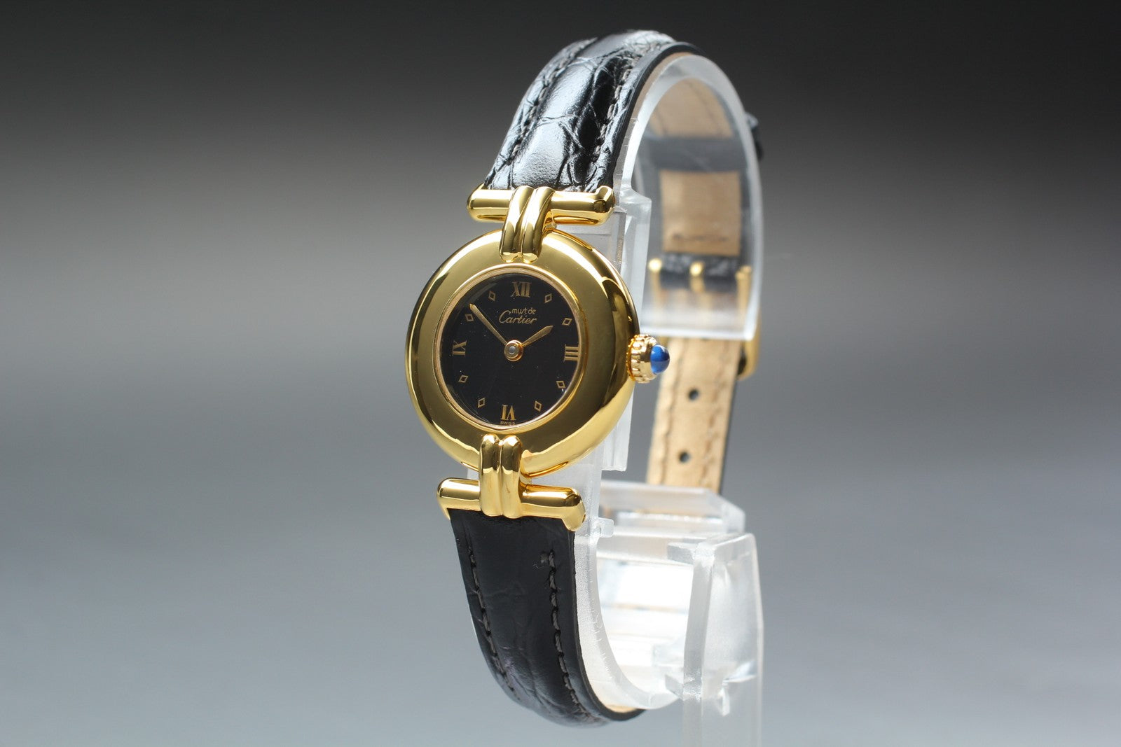 Vintage [Near MINT] Cartier Must Colisee Vermeil 590002 Black Women's Qz Watch