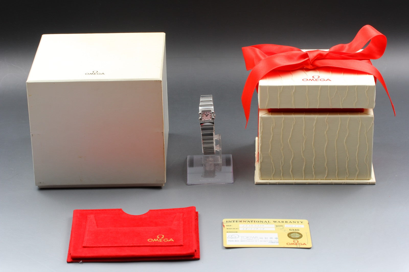 OMEGA Constellation Carre Quadra 1535.73 Cal.1376 Pink 15mm Qz Womens Watch Box
