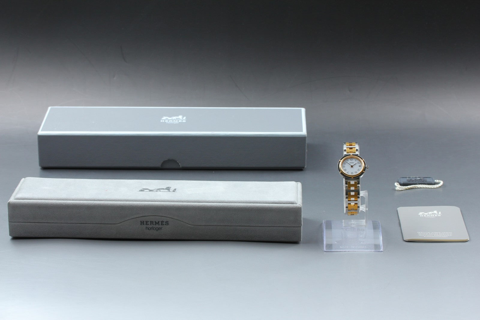 Vintage [Exc+5 Box] Hermes Clipper 24mm White Dial Gold Woman's Watch Quartz