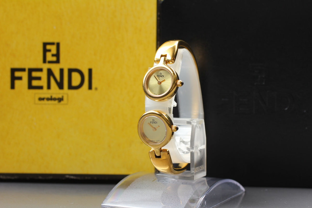 Vintage [Exc+5 Box] FENDI 620L Dual Time Gold Bangle Women's Quartz Watch JAPAN