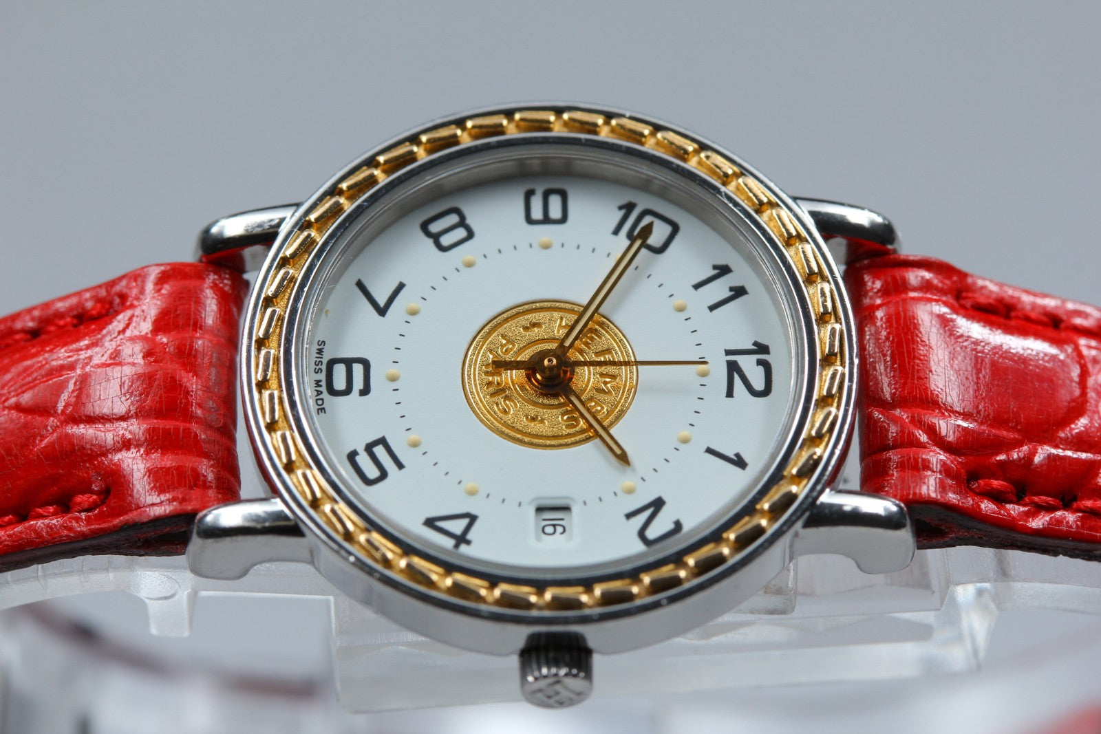 Vintage [Exc+5 Box] HERMES Sellier White Dial Red 24mm Woman's Quartz Watch