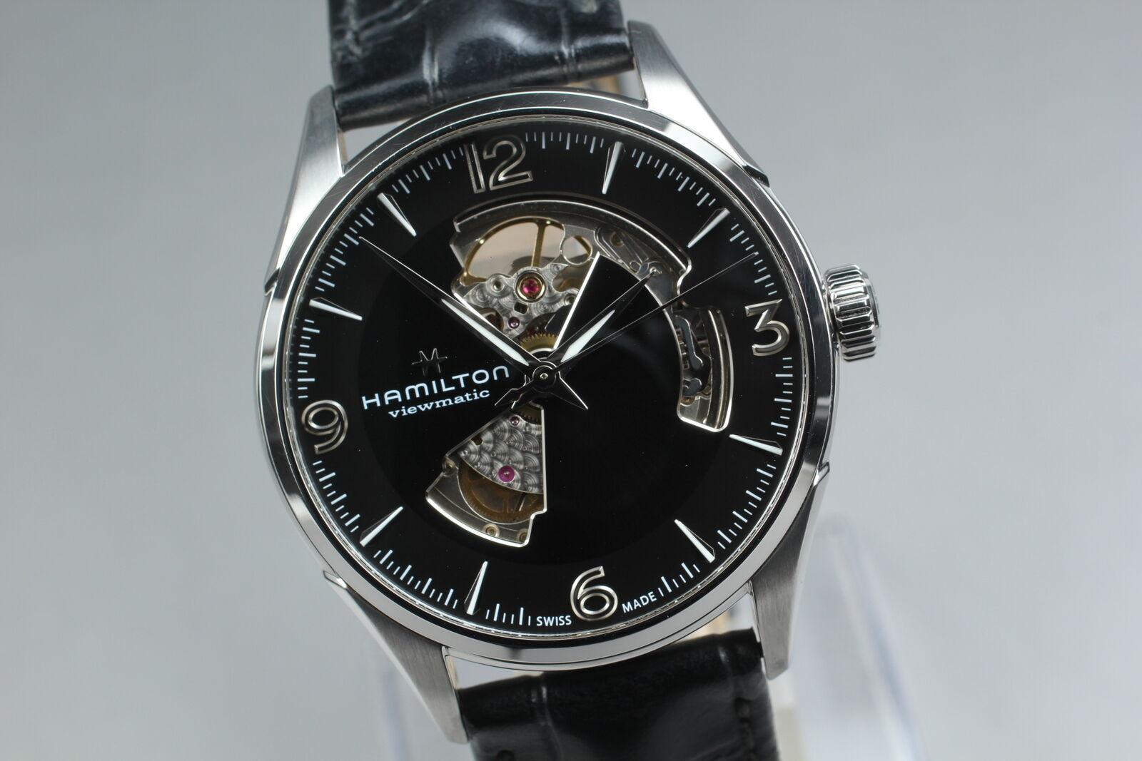 [Exc+5 Box] HAMILTON Jazzmaster H327050 Open Heart Black Automatic Mens Watch JP
