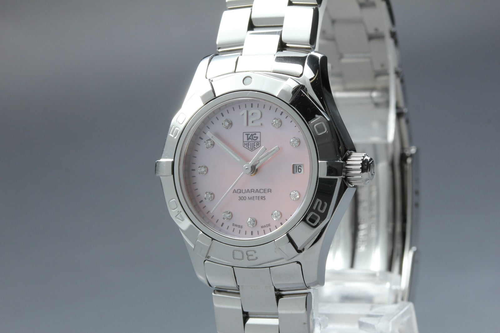 [Exc+5] Tag Heuer Aquaracer WAF141A Diamond Pink Dial 27mm Quartz Women’s Watch