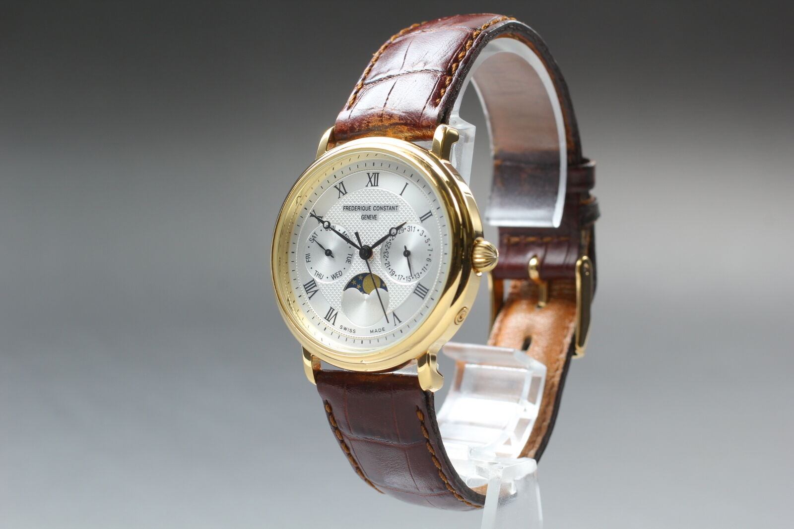 New Battery [Exc+5] Frederique Constant Moon Phase White Dial Men's Qz Watch JP
