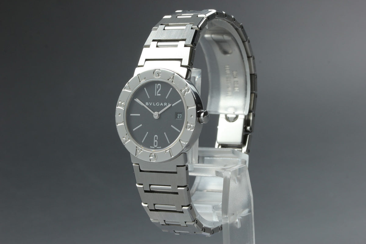 New Batt BVLGARI BB26SS Black Dial Quartz Date Women's Watch 26mm Used JAPAN