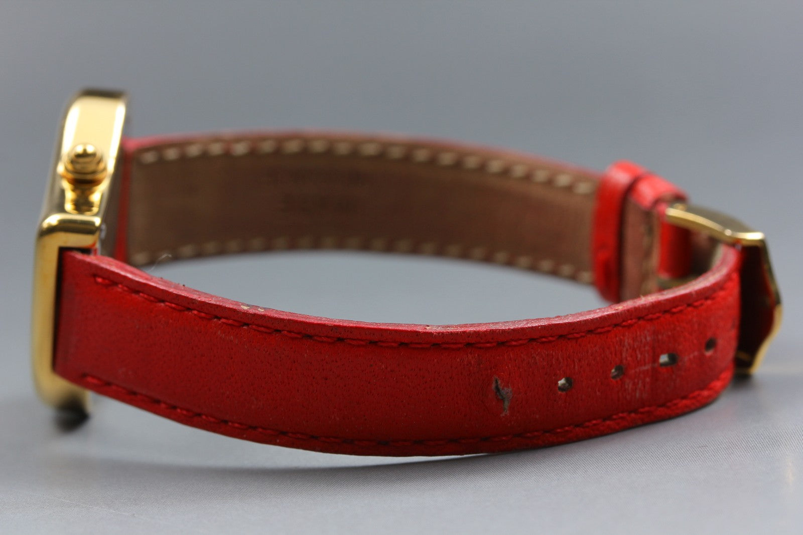 Yves Saint Laurent Heart Gold Red Leather 30mm Women's Watch Quartz Vintage